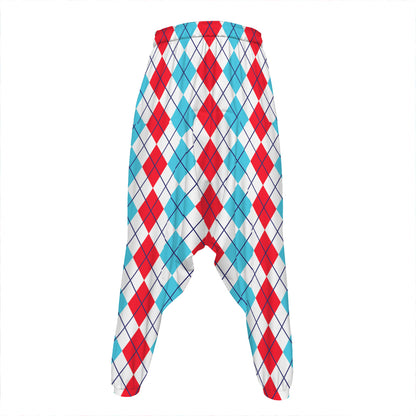 Red And Blue Argyle Pattern Print Hammer Pants