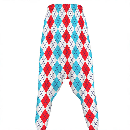 Red And Blue Argyle Pattern Print Hammer Pants