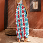 Red And Blue Argyle Pattern Print Harem Pants