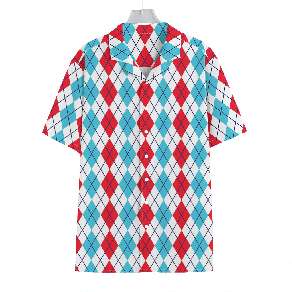 Red And Blue Argyle Pattern Print Hawaiian Shirt