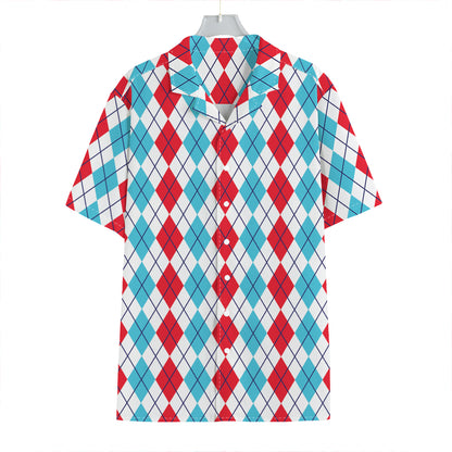 Red And Blue Argyle Pattern Print Hawaiian Shirt