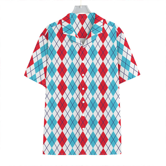 Red And Blue Argyle Pattern Print Hawaiian Shirt