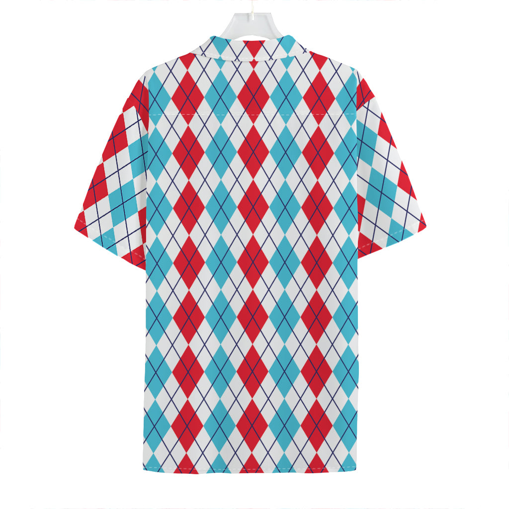 Red And Blue Argyle Pattern Print Hawaiian Shirt