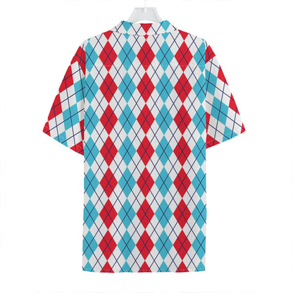 Red And Blue Argyle Pattern Print Hawaiian Shirt