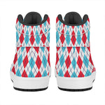 Red And Blue Argyle Pattern Print High Top Leather Sneakers