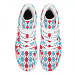 Red And Blue Argyle Pattern Print High Top Leather Sneakers
