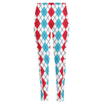 Red And Blue Argyle Pattern Print High-Waisted Pocket Leggings