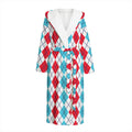 Red And Blue Argyle Pattern Print Hooded Bathrobe