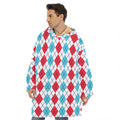 Red And Blue Argyle Pattern Print Hoodie Blanket