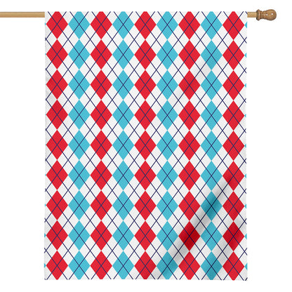 Red And Blue Argyle Pattern Print House Flag