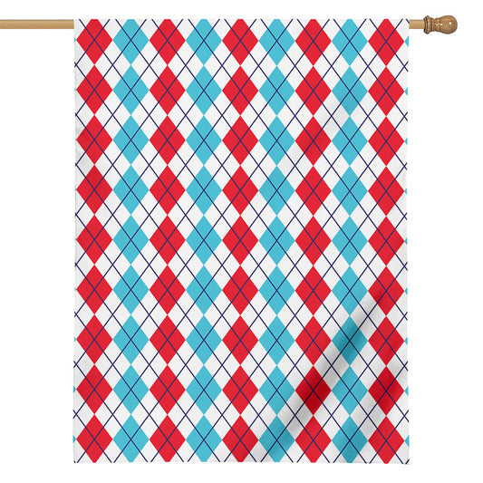Red And Blue Argyle Pattern Print House Flag