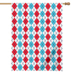 Red And Blue Argyle Pattern Print House Flag