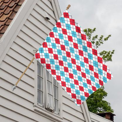 Red And Blue Argyle Pattern Print House Flag