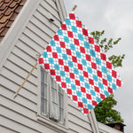 Red And Blue Argyle Pattern Print House Flag