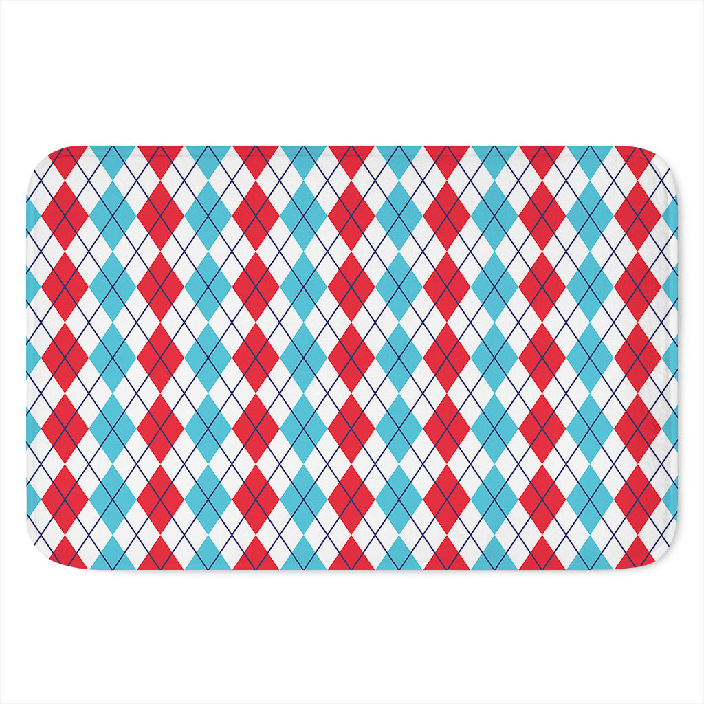 Red And Blue Argyle Pattern Print Indoor Door Mat