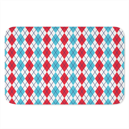 Red And Blue Argyle Pattern Print Indoor Door Mat