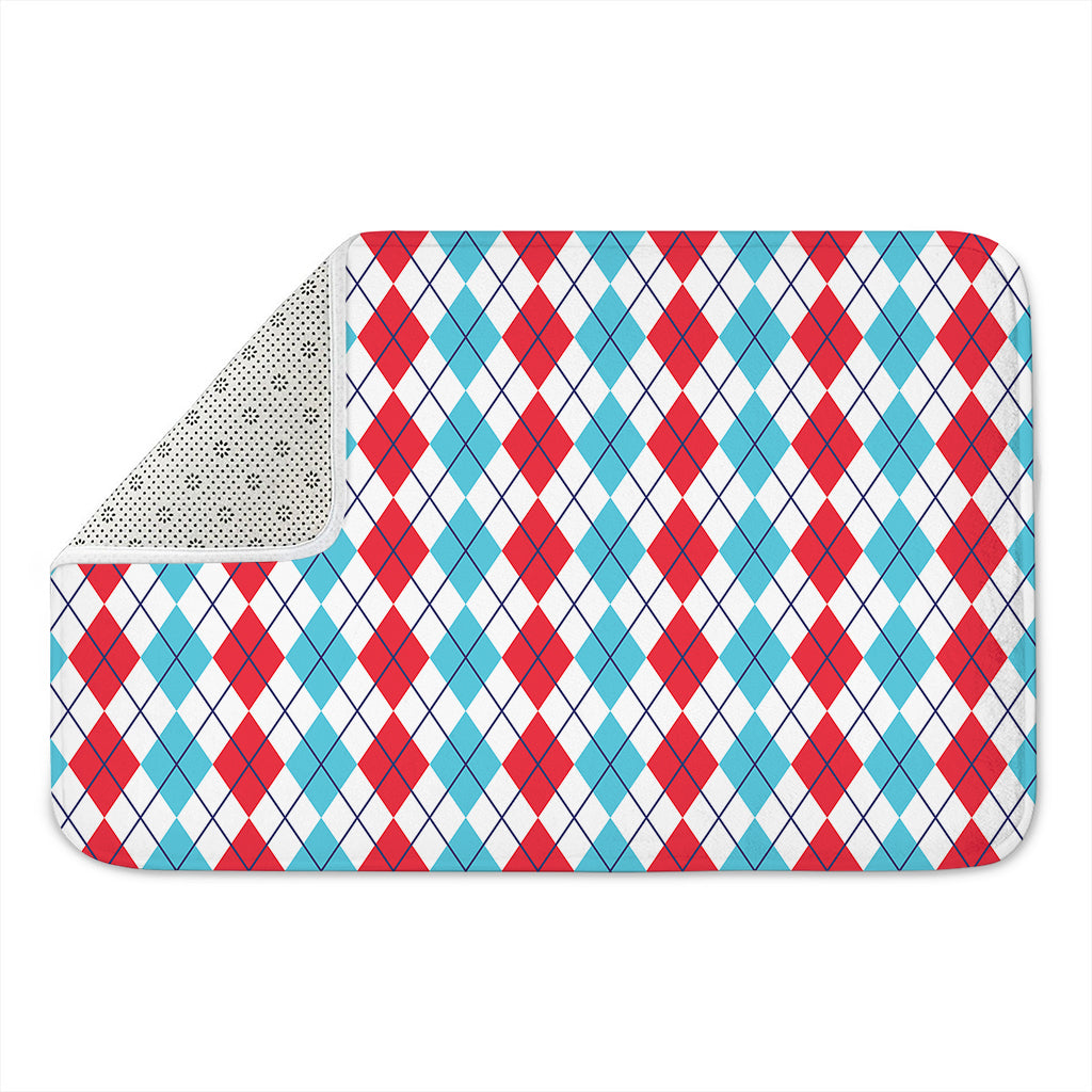 Red And Blue Argyle Pattern Print Indoor Door Mat