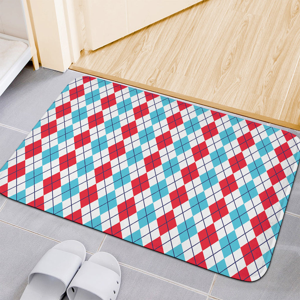 Red And Blue Argyle Pattern Print Indoor Door Mat