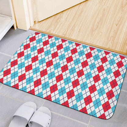 Red And Blue Argyle Pattern Print Indoor Door Mat