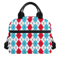 Red And Blue Argyle Pattern Print Insulated Lunch Bag