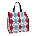 Red And Blue Argyle Pattern Print Insulated Lunch Tote