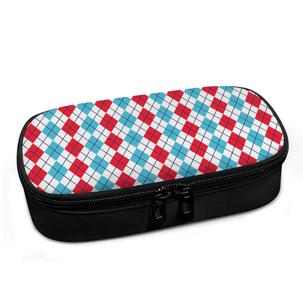 Red And Blue Argyle Pattern Print Insulin Cooler Travel Case