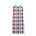 Red And Blue Argyle Pattern Print Jersey Midi Cami Dress