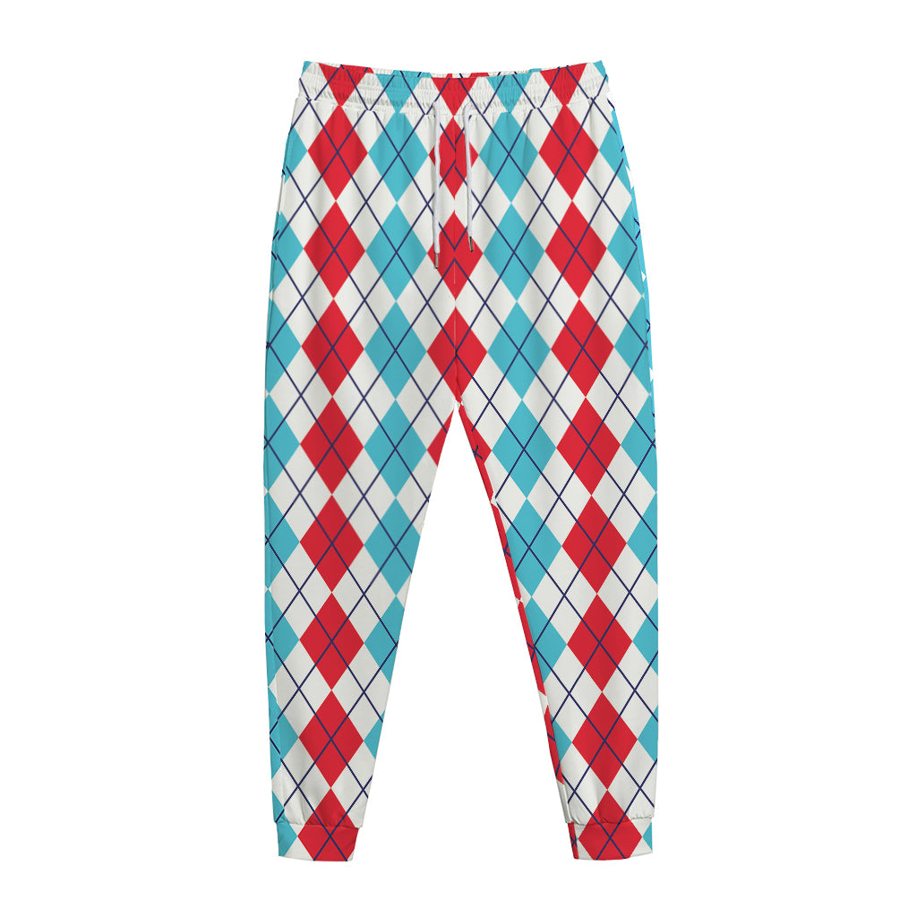 Red And Blue Argyle Pattern Print Jogger Pants