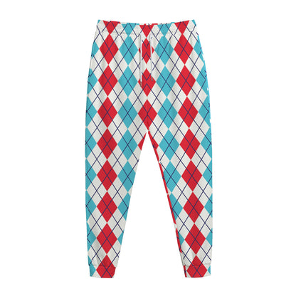Red And Blue Argyle Pattern Print Jogger Pants