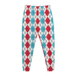 Red And Blue Argyle Pattern Print Jogger Pants