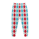 Red And Blue Argyle Pattern Print Jogger Pants