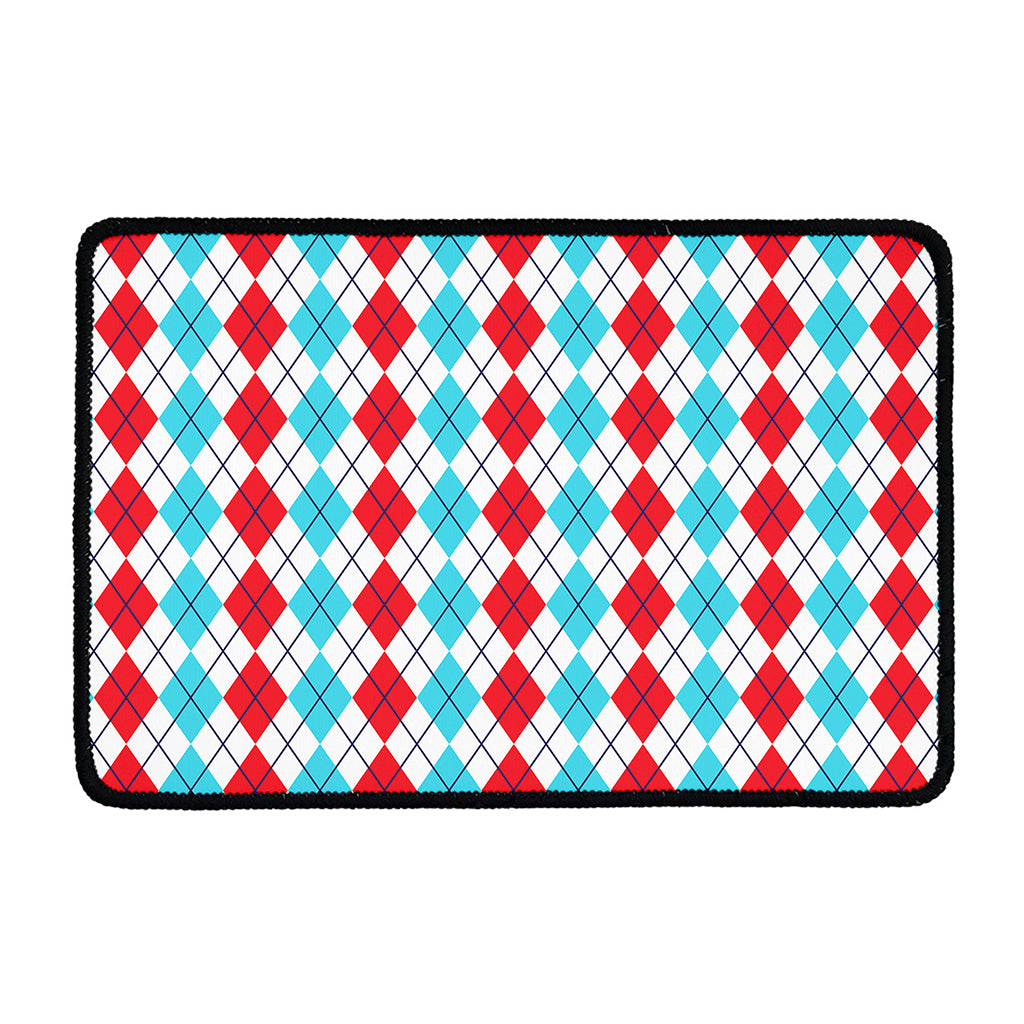 Red And Blue Argyle Pattern Print Kitchen Mat
