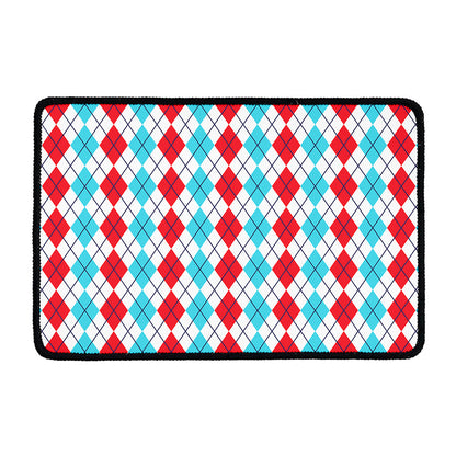 Red And Blue Argyle Pattern Print Kitchen Mat