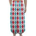 Red And Blue Argyle Pattern Print Lantern Pants