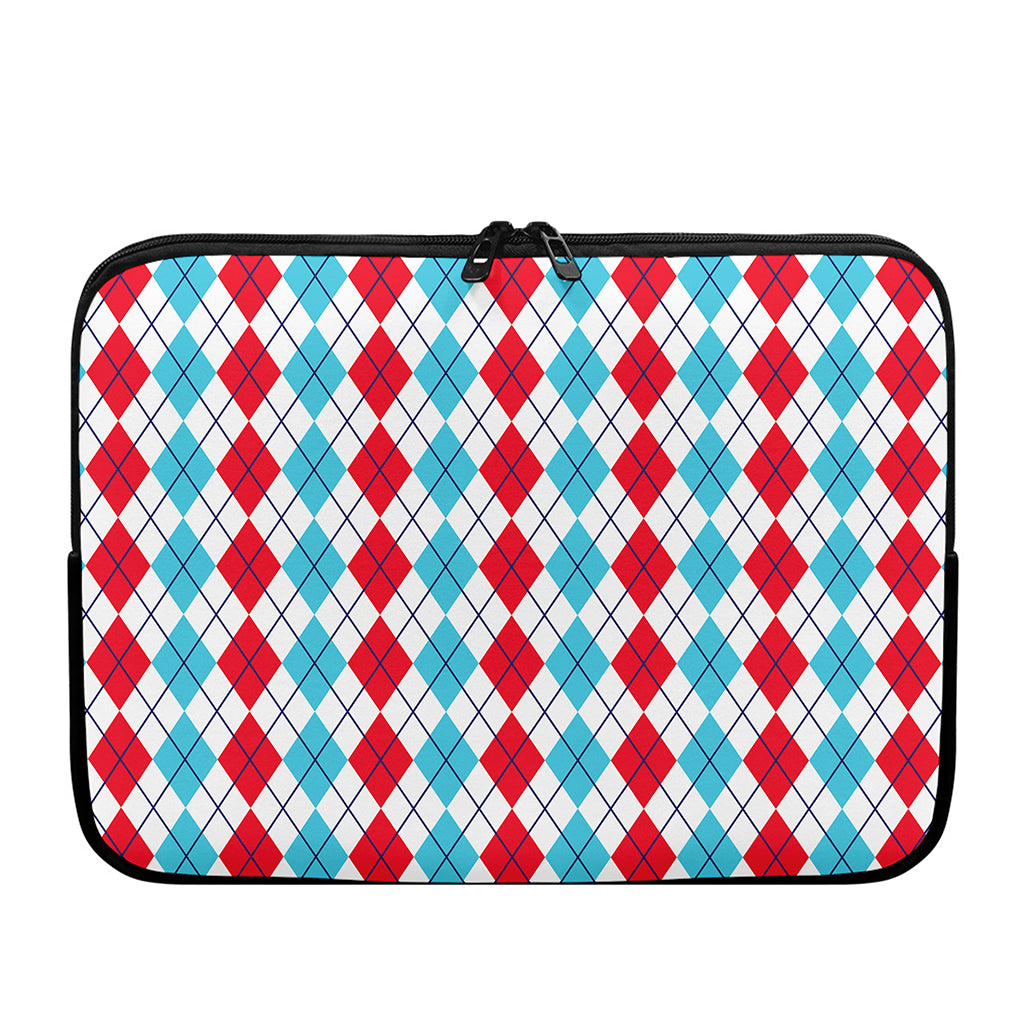Red And Blue Argyle Pattern Print Laptop Sleeve