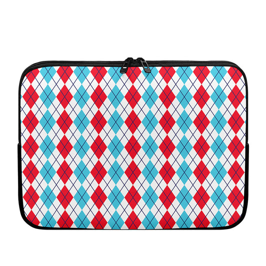 Red And Blue Argyle Pattern Print Laptop Sleeve