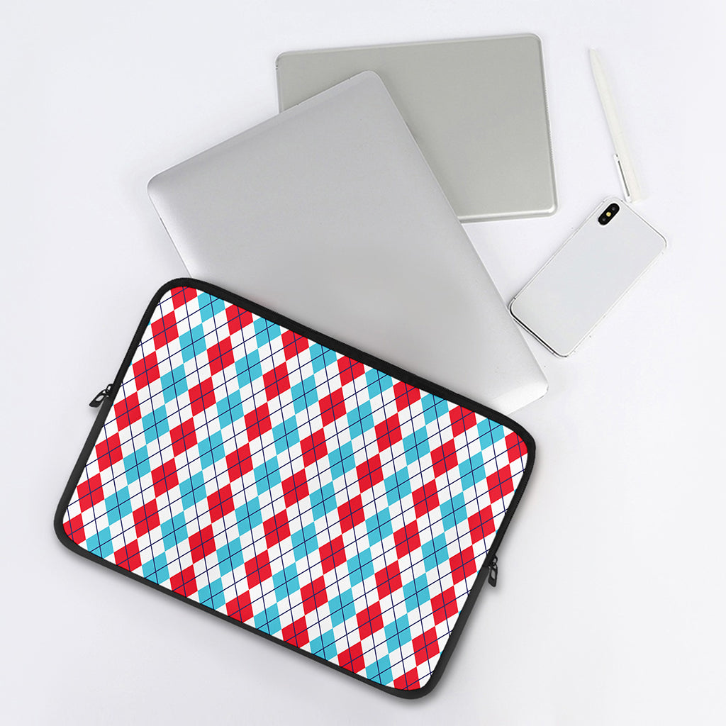 Red And Blue Argyle Pattern Print Laptop Sleeve