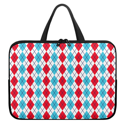 Red And Blue Argyle Pattern Print Laptop Sleeve With Handle