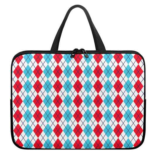 Red And Blue Argyle Pattern Print Laptop Sleeve With Handle