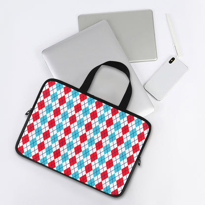 Red And Blue Argyle Pattern Print Laptop Sleeve With Handle