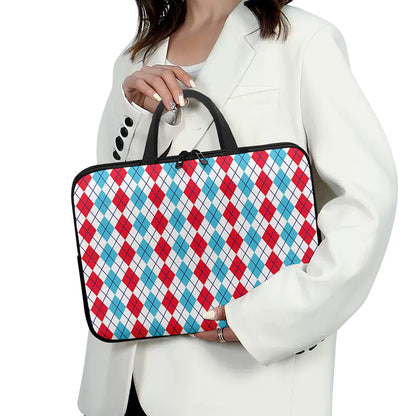Red And Blue Argyle Pattern Print Laptop Sleeve With Handle