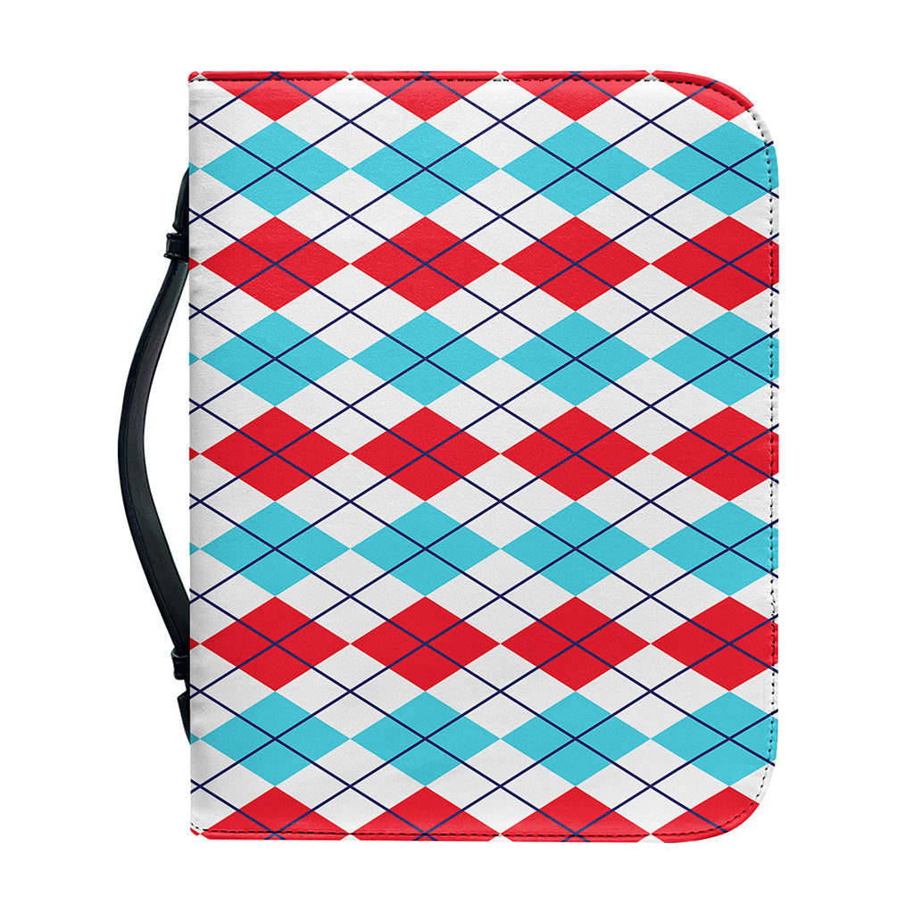 Red And Blue Argyle Pattern Print Leather Bible Cover