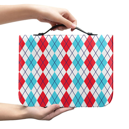 Red And Blue Argyle Pattern Print Leather Bible Cover