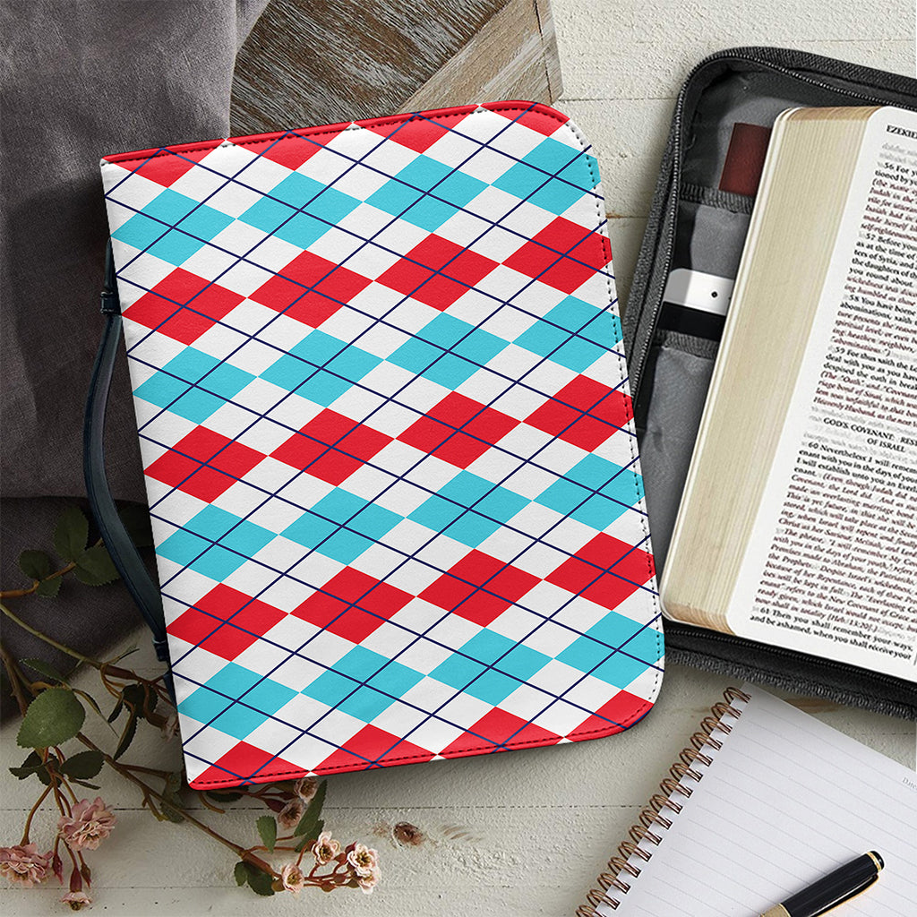 Red And Blue Argyle Pattern Print Leather Bible Cover
