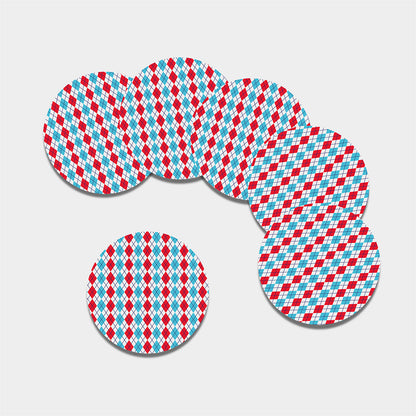 Red And Blue Argyle Pattern Print Leather Coaster Set
