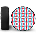 Red And Blue Argyle Pattern Print Leather Spare Tire Cover