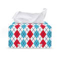 Red And Blue Argyle Pattern Print Leather Tissue Box Cover