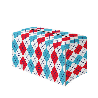 Red And Blue Argyle Pattern Print Leather Tissue Box Cover