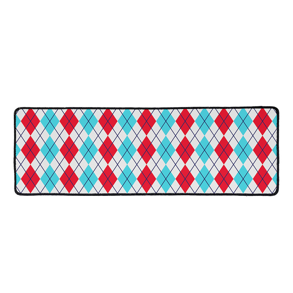 Red And Blue Argyle Pattern Print Long Kitchen Mat