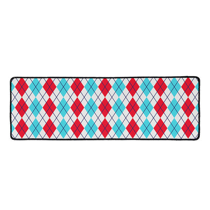 Red And Blue Argyle Pattern Print Long Kitchen Mat